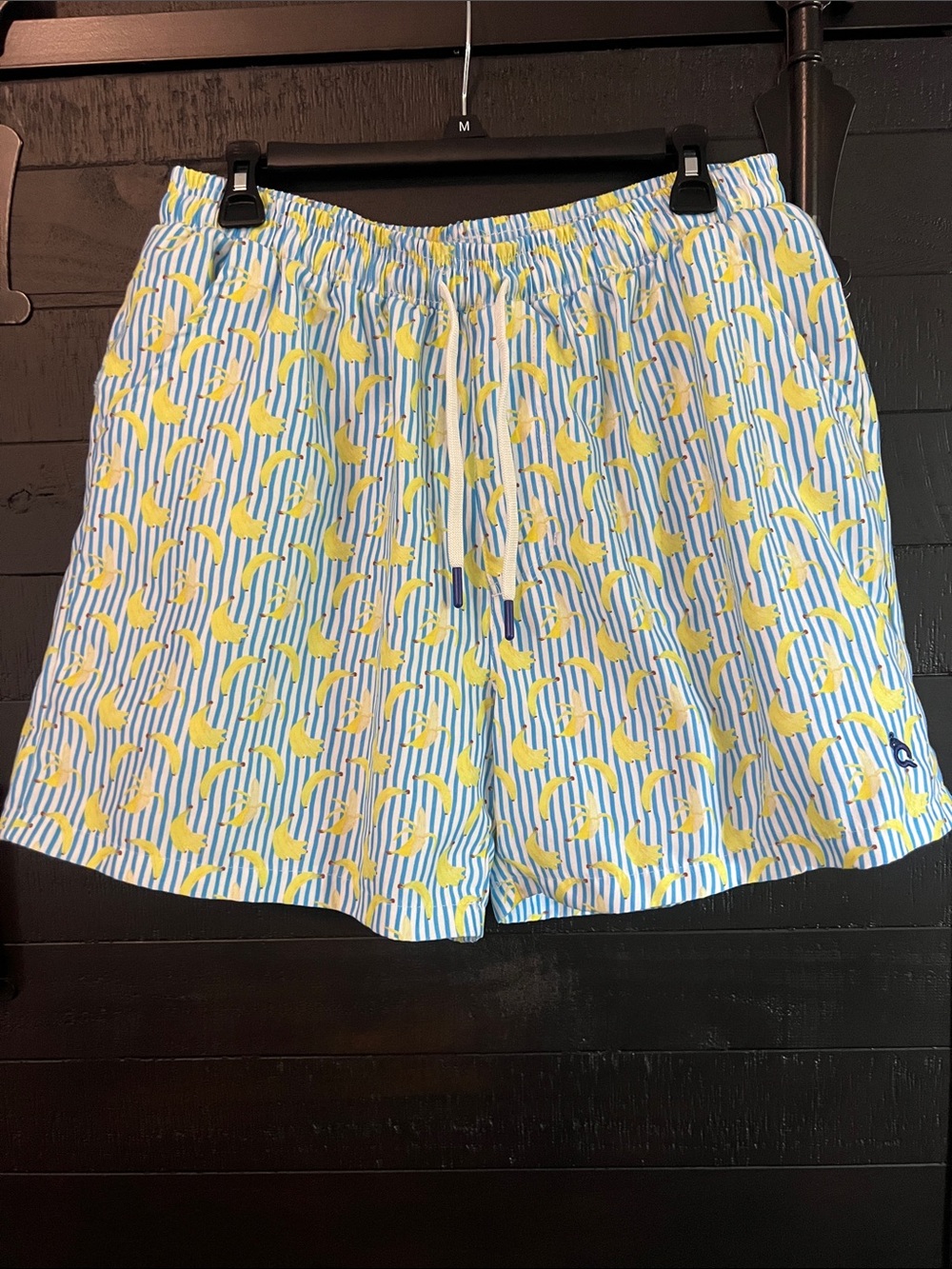 Men's Blue & Yellow Patterned Swim Trunks with Elastic Waist